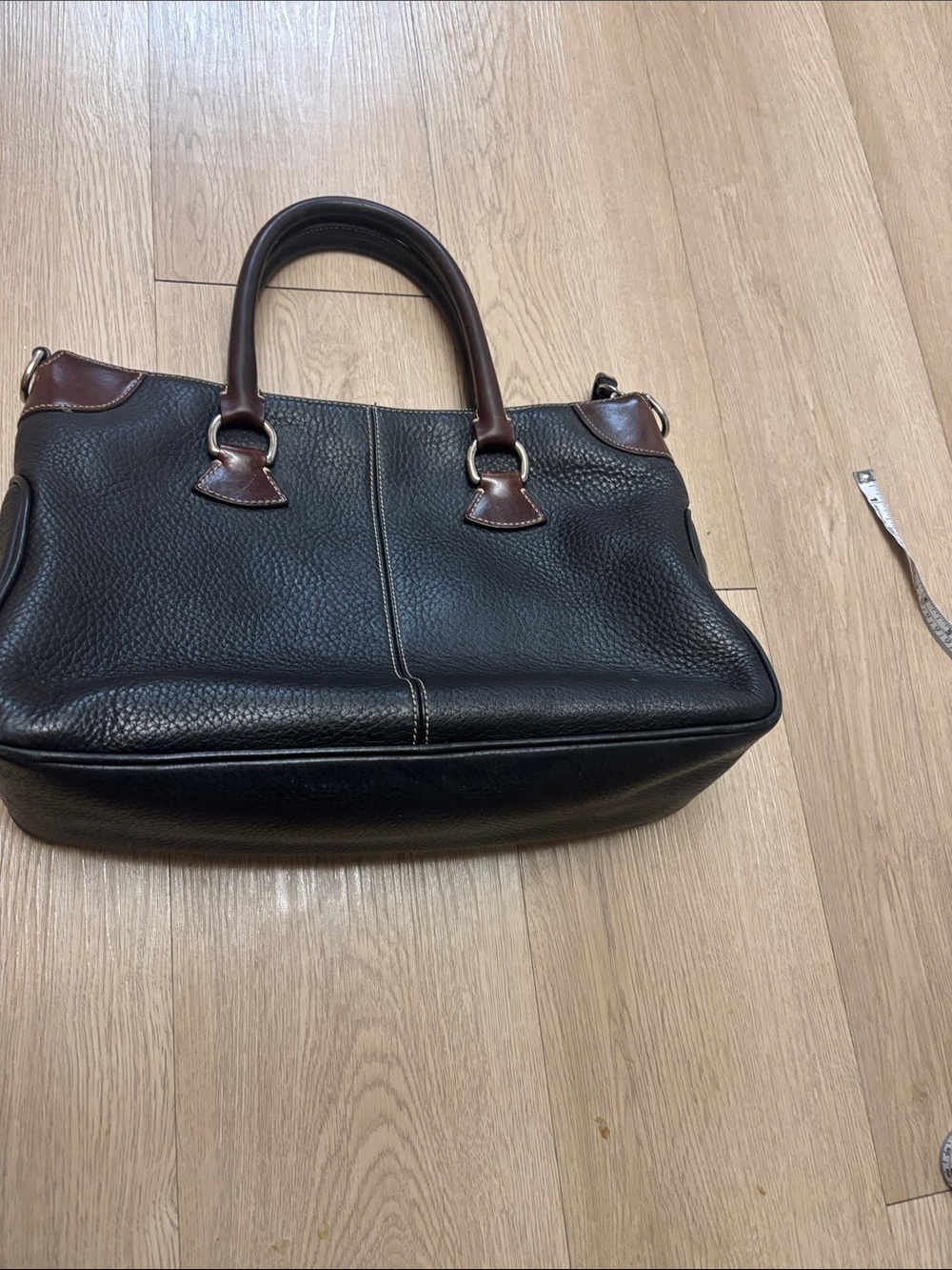Vintage Dooney & Bourke  Black Leather Satchel with Brown Trim